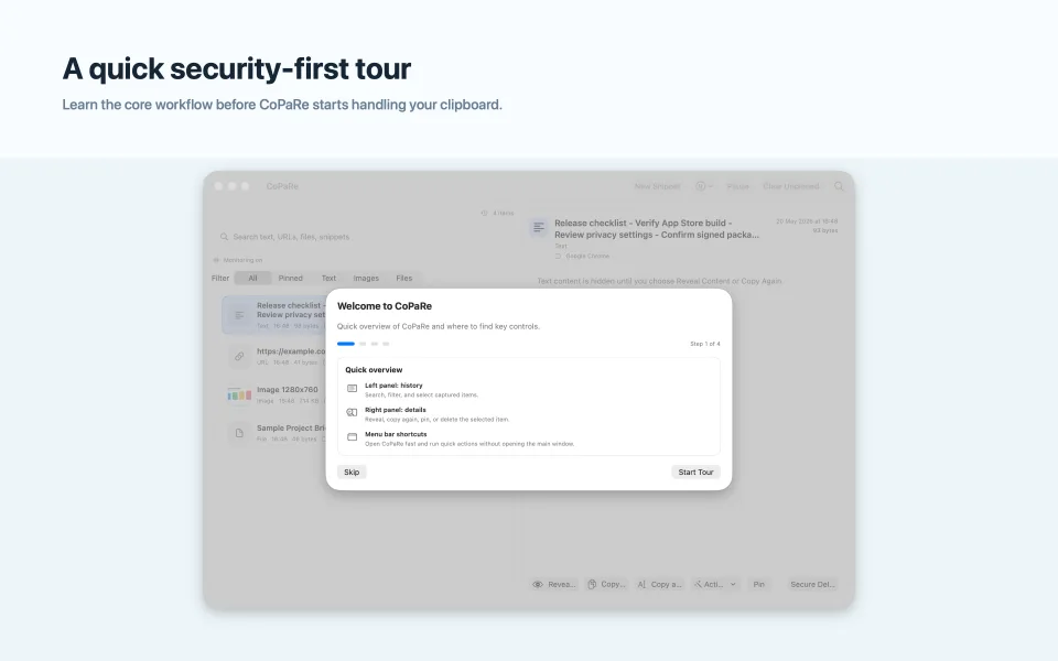 CoPaRe onboarding tour